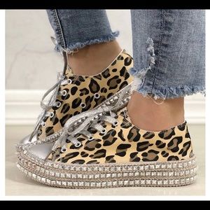 Embellished leopard print sneaker